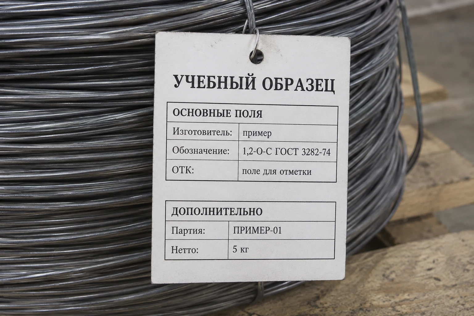 Учебный ярлык — поля — иллюстрация к статье «Документы на вязальную проволоку: сертификат качества, ГОСТ, ОКПД 2».
